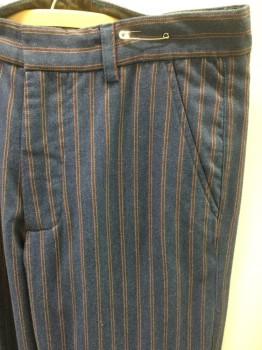Mens, Casual Pants, FINK, Blue, Red, Yellow, Cotton, Polyester, Stripes - Vertical , 30/30, Flat Front, Belt Loops,