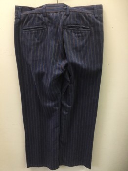 Mens, Casual Pants, FINK, Blue, Red, Yellow, Cotton, Polyester, Stripes - Vertical , 30/30, Flat Front, Belt Loops,