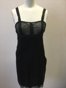 TWENTY8TWELVE, Black, Viscose, Cotton, Solid, 2 Piece with Sheer Chiffon Overdress and Mesh Underdress, Sleeveless, Dropped Waist, Round Neck,  Self Ruffled Trim at Armholes and Neckline, Underdress is 3/4" Straps, Mesh, Empire Waist