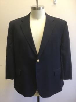 Mens, Sportcoat/Blazer, JOSEPH & FEISS, Navy Blue, Wool, Solid, 50S, Single Breasted, Notched Lapel, 2 Gold Metal Buttons, 3 Pockets, Black Lining