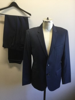 BOSS, Navy Blue, Midnight Blue, Wool, 2 Color Weave, Single Breasted, 2 Buttons,  Notched Lapel, Hand Picked Collar/Lapel,