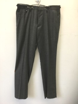 Mens, Slacks, BANANA REPUBLIC, Dk Gray, Charcoal Gray, Wool, Glen Plaid, Ins:30, W:30, Flat Front, Zip Fly, 5 Pockets Including 1 Watch Pocket with Embossed Button Closure, Slim Straight Leg, Adjustable Tabs at Side Waist