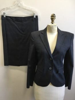 Womens, Suit, Jacket, THEORY, Charcoal Gray, Navy Blue, Wool, Grid , Heathered, 4, Single Breasted, Collar Attached, Peaked Lapel, 2 Flap Pockets, 2 Buttons