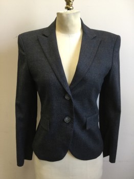 THEORY, Charcoal Gray, Navy Blue, Wool, Grid , Heathered, Single Breasted, Collar Attached, Peaked Lapel, 2 Flap Pockets, 2 Buttons