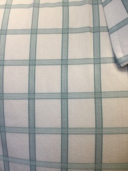 TASSO ELBA, White, Mint Green, Cotton, Check , Button Front, Collar Attached, Long Sleeves, 1 Pocket, Slight Shoulder Burn Left Shoulder