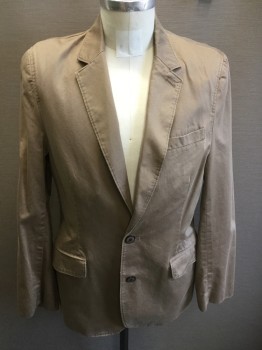 Mens, Casual Jacket, RED CAMEL, Tan Brown, Brown, Cotton, Herringbone, Medium, 40R, Single Breasted, 2 Buttons,  Notched Lapel,