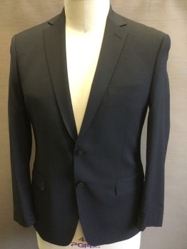 CALVIN KLINE, Black, Wool, Elastane, Solid, Single Breasted, 2 Buttons,  Hand Picked Lapel