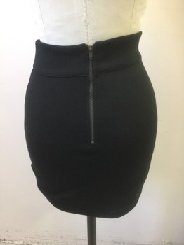 Womens, Skirt, Mini, SILENCE + NOISE, Black, Polyester, Rayon, Solid, XS, Stretch Ponte, 2" Wide Self Waistband, Form Fitting, Zip Closure at Center Back