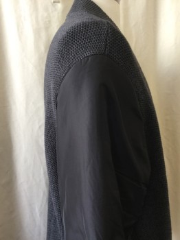 Mens, Casual Jacket, CALVIN KLEIN, Heather Gray, Black, Poly/Cotton, Color Blocking, 2XL, Knit Texture, 2 Pockets, Zip Front, Black Bomber Sleeves