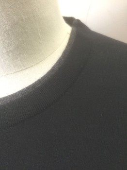 Mens, Pullover Sweater, JAMES PERSE, Black, Cotton, Solid, M, Lightweight Knit, Long Sleeves, Crew Neck, Gray Edge at Neck