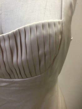 Womens, Cocktail Dress, BCBG MAX AZRIA, Champagne, Polyester, Solid, 4, Satin, 1" Straps, Balconette Style Low Square Neckline with Curved Bust, Pleated Bust, Empire Waist, Hem Above Knee, Invisible Zipper at Center Back