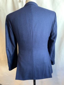 HUGO BOSS, Blue, Black, Wool, 2 Color Weave, Twill, Single Breasted, Collar Attached, Notched Lapel, Hand Picked Collar/Lapel, 2 Buttons,  3 Pockets