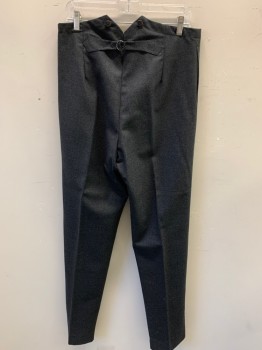 MTO, Charcoal Gray, Wool, Solid, Flat Front, High Waist, Suspender Buttons, Adjustable Back Buckle, 2 Pockets,