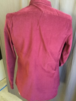 CLUB MONACO, Maroon Red, Cotton, Solid, Corduroy, Collar Attached, Button Front, 2 Pockets with Button, Long Sleeves,