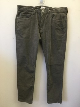 Mens, Casual Pants, J CREW, Gray, Cotton, Elastane, Solid, 34/32, Corduroy, Flat Front, Zip Fly, Jean Style 5 Pockets, Belt Loops