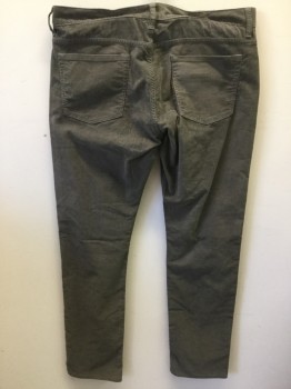 Mens, Casual Pants, J CREW, Gray, Cotton, Elastane, Solid, 34/32, Corduroy, Flat Front, Zip Fly, Jean Style 5 Pockets, Belt Loops