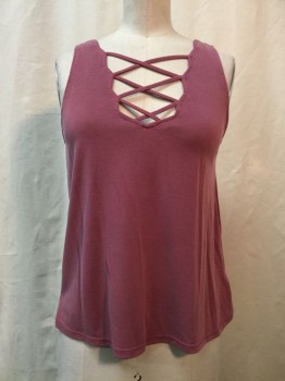 Womens, Top, AMERICAN EAGLE, Mauve Purple, Modal, Polyester, Solid, XS, Mauve Purple, V-neck with Criss Cross Straps, V Back, Sleeveless