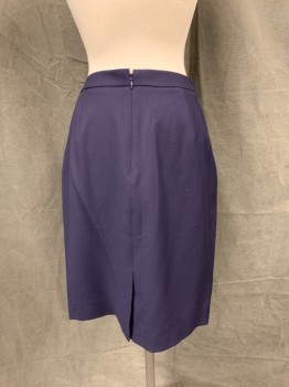 J. CREW, Navy Blue, Wool, Solid, Pencil Skirt, Center Back Hidden Zipper, 1 1/4" Waistband
