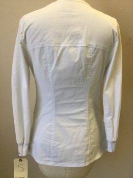 Womens, Lab Coat Women, CHEROKEE, White, Poly/Cotton, Spandex, Solid, S, Zip Front, 2 Patch Pocket,  Round Neck,