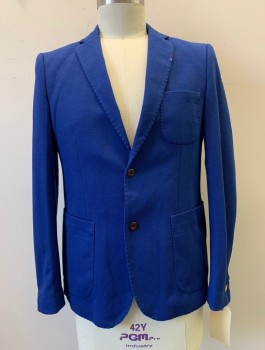 GIANNI FERAUD, Royal Blue, Polyester, Rayon, Solid, Notched Lapel, Collar Attached, 2 Buttons,  3 Pockets,