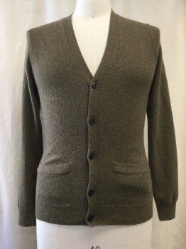 Mens, Cardigan Sweater, JCREW, Olive Green, Cashmere, Heathered, S, Button Front, 2 Pockets,