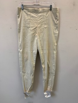 N/L MTO, Cream, Cotton, Solid, Twill, 2 Vertical Panels in Front Mimicking a Fall Front,  Zipper at Center Back, High Waist, Slim Leg, Stirrups and Zippers at Leg Openings, Made To Order **Slightly Dirty/Stained