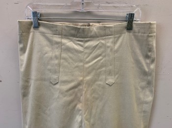 Mens, Historical Fiction Pants, N/L MTO, Cream, Cotton, Solid, W:36, Twill, 2 Vertical Panels in Front Mimicking a Fall Front,  Zipper at Center Back, High Waist, Slim Leg, Stirrups and Zippers at Leg Openings, Made To Order **Slightly Dirty/Stained