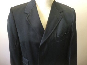 Mens, Coat, Overcoat, PAUOL SMITH, Black, Polyamide, Cotton, Solid, L, Collar Attached, Notched Lapel, Single Breasted, Button Front, 4 Pockets,