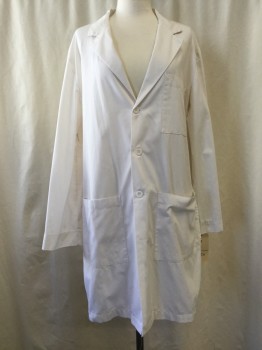 BARCO, White, Poly/Cotton, Solid, Button Front, Open Collar Attached, 3 Pockets,