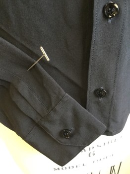ST. LAURENT, Black, Silk, Solid, Collar Attached, Button Front, Long Sleeves,
