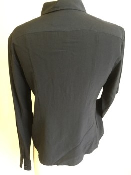 ST. LAURENT, Black, Silk, Solid, Collar Attached, Button Front, Long Sleeves,