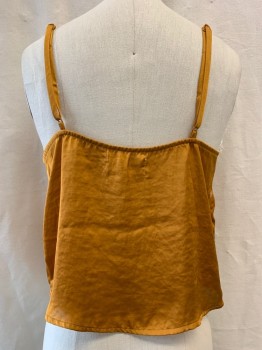 URBAN OUTFITTERS, Goldenrod Yellow, Polyester, Nylon, Solid, Pullover, V-neck with White Lace Trim, Sleeveless, Adjustable Spaghetti Straps