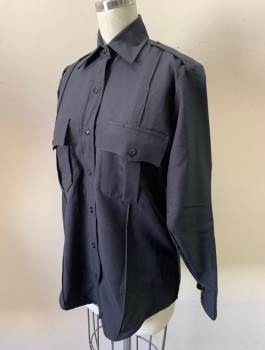 Womens, Fire/Police Shirt , ELBECO, Navy Blue, Polyester, Solid, B:34, Long Sleeves, Button Front, Collar Attached, 2 Pockets with Button Flap Closure, Epaulets at Shoulders