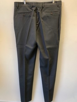 Mens, Suit, Pants, ANTICA SARTORIA CAMP, Charcoal Gray, Wool, Solid, Open, 36, F.F, Slash Pockets,