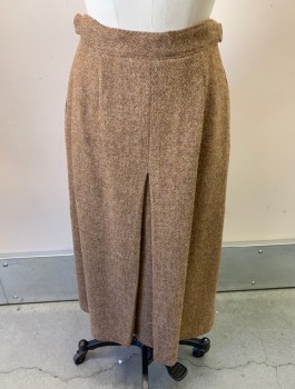 N/L, Lt Brown, Wool, Solid, Heavy Fabric, Hem Below Knee, 1" Wide Waistband With Straps/Buckles At Sides, Box Pleat At CF Hem