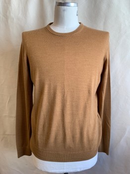 Mens, Pullover Sweater, UNIQLO, Brown, Wool, Solid, L, Crew Neck, Long Sleeves, Ribbed Knit Cuff/Waistband