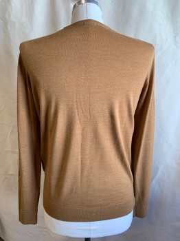 Mens, Pullover Sweater, UNIQLO, Brown, Wool, Solid, L, Crew Neck, Long Sleeves, Ribbed Knit Cuff/Waistband
