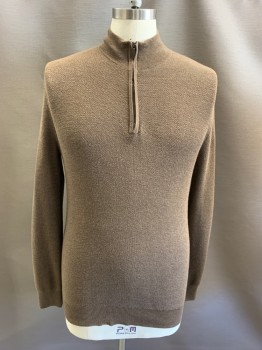 Mens, Pullover Sweater, LIZ CLAIBORNE, Brown, Poly/Cotton, M, Mock Neck, 1/4 Zip Front