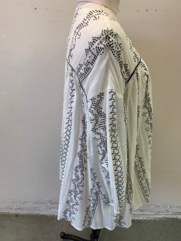 Womens, Blouse, ZARA, White, Black, Baby Pink, Cotton, Abstract , M, Gauze, L/S, Keyhole, Braided Tassels, Pleated Front, Braided Stitching, Elastic Sleeves