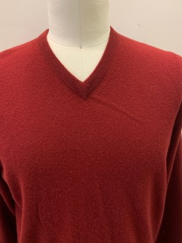 Mens, Pullover Sweater, JOHN W. NORDSTROM, Red, Cashmere, Solid, L, L/S, V Neck,