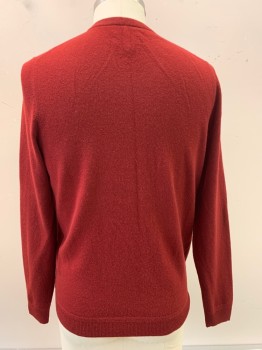 Mens, Pullover Sweater, JOHN W. NORDSTROM, Red, Cashmere, Solid, L, L/S, V Neck,