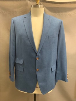 Mens, Sportcoat/Blazer, LAUREN RALPH LAUREN, French Blue, Polyester, Rayon, Heathered, 48R, Notched Lapel, Single Breasted, B.F., 2 Bttns, 4 Fauc Pockets, Elbow Patch