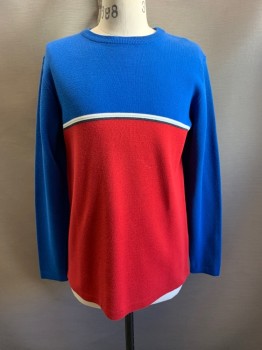 Mens, Pullover Sweater, Supreme, Blue, Red, White, Baby Blue, Black, Acrylic, Cotton, Color Blocking, L, L/S, Crew Neck, Chest Stripe