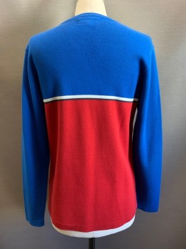 Mens, Pullover Sweater, Supreme, Blue, Red, White, Baby Blue, Black, Acrylic, Cotton, Color Blocking, L, L/S, Crew Neck, Chest Stripe