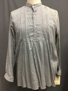 Heather Gray, 3 Buttons, Pleated Bib Front, Long Sleeves,
