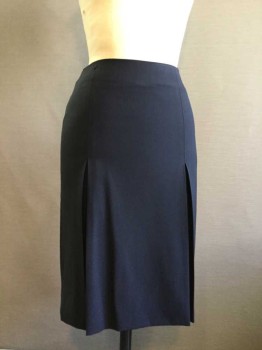 Womens, Skirt, Knee Length, BROOK BROTHERS, Navy Blue, Wool, Lycra, Solid, 4, Stretch Wool, Inverted Pleat Detail At Side Front Panel Line
