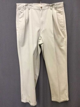 Mens, Casual Pants, JOS. A. BANKS, Tan Brown, Cotton, Solid, 31, 36, Pleated Front, Belt Loops, Zip Fly, Cuffed Hem, Twill