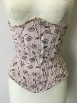 MTO, Baby Pink, Lavender Purple, Black, Cotton, Floral, Made To Order, Corset with Removable Garters, Lace Up Center Back,