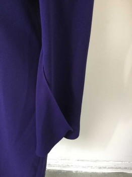 Womens, Dress, Long & 3/4 Sleeve, ELIE TAHARI, Aubergine Purple, Synthetic, Solid, 4, Slight V-neck, CB Zipper, Bell Sleeves with Snap Slit, Darted Waist, Knee Length
