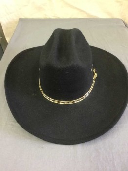 Mens, Cowboy Hat, EAGLE CREST, Black, Polyester, Solid, S/M, Black Jersey Knit Over Buckram. Open Road, Black & Gold Skinny Hat Band